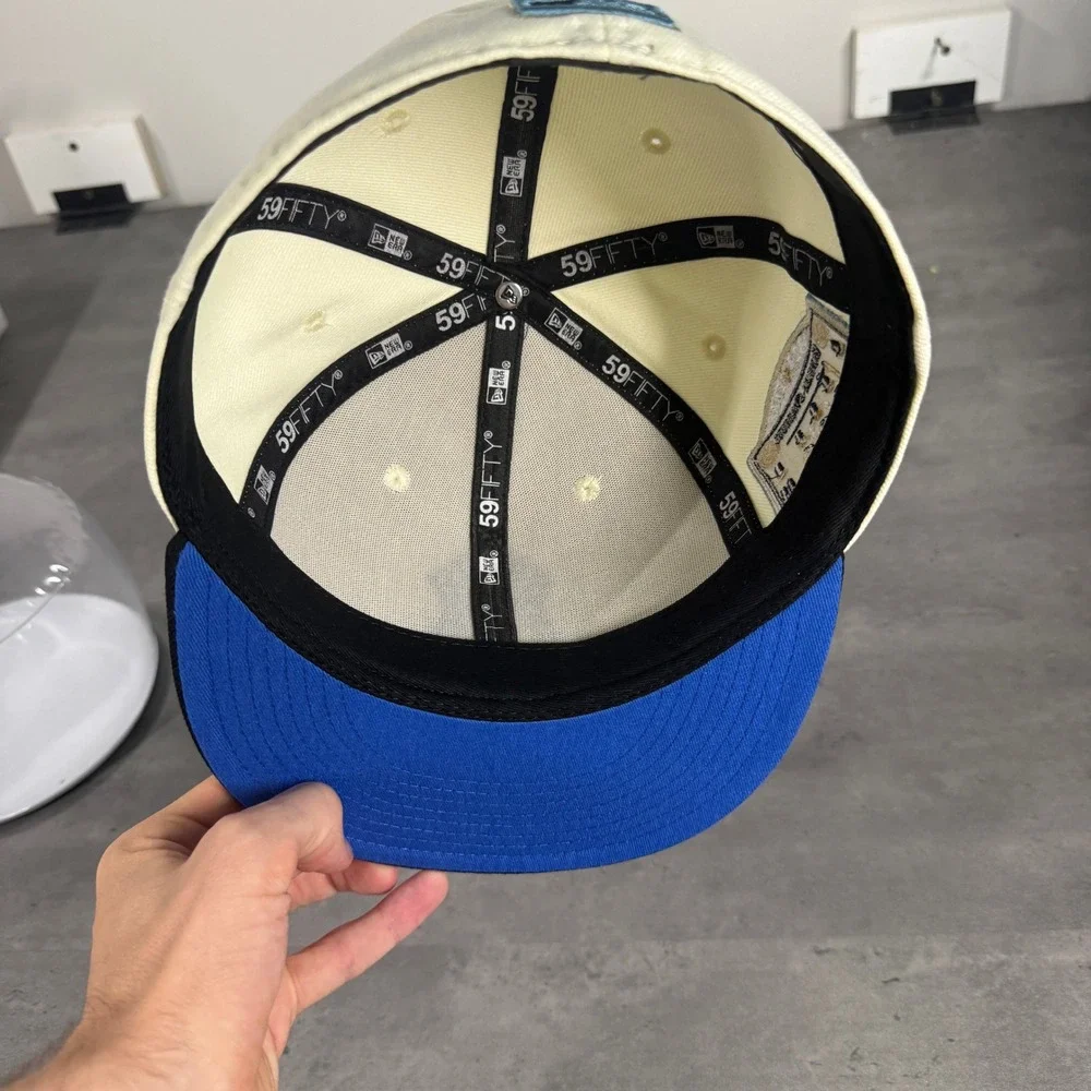 New Era New York Yankees Hat 7 1/4 Cream‎ Sky Blue Navy 2 Tone FAM Old Stadium